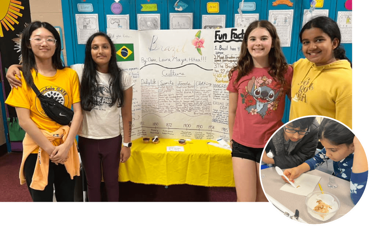 Students posing for a picture at a science fair.